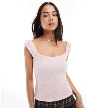 Miss Selfridge Textured Gathered Sleeve Top - Purple