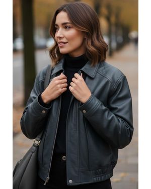 Infinity Leather Biker Blouson Bomber Oversized Jacket - Black