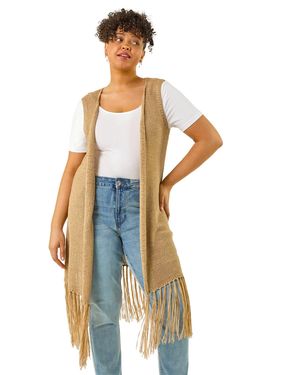 Roman Curve Crochet Knit Tassel Cardigan - Multicolour