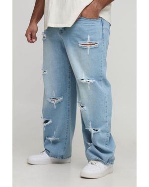 BoohooMAN Plus Rigid Star Distressed Relaxed Fit Jeans - Blue