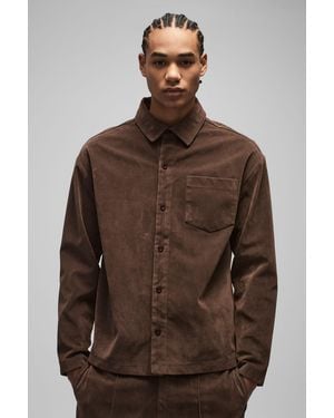 BoohooMAN Oversized Heavyweight Faux Suede Collared Shirt - Brown