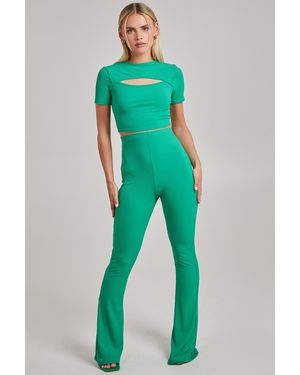 Pink Vanilla Ribbed Flare Trousers - Green