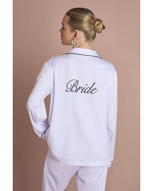 Boohoo Bridal 'Bride' Jersey Embroidered Long Sleeve Shirt & Trousers Pyjama Set - Purple