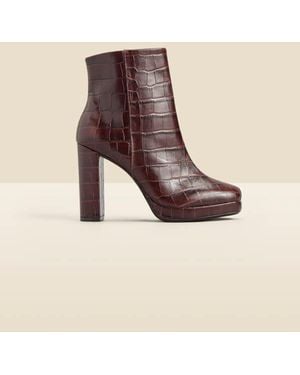 Sosandar Chocolate Croc Leather Block Heel Platform Ankle Boot - Natural