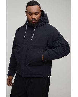 BoohooMAN Plus Regular Fit Seam Detail Hooded Parka - Blue