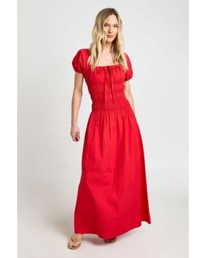 Boohoo Petite Cotton Poplin Shirred Bodice Puff Sleeve Maxi Dress