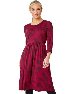 Roman Petite Swirl Print Pocket Stretch Dress - Red