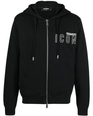 DSquared² Icon Outline Logo Zip Hoodie Cotton - Black