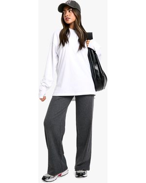 Boohoo Brushed Ribbed Wide-Leg Trousers - White
