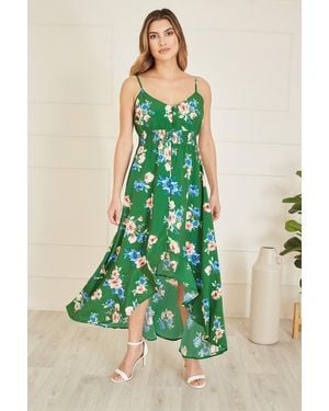 Mela London Floral High Low Frill Midi Dress - Green