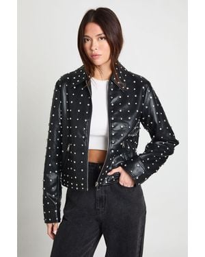 Boohoo Super Soft Premium Faux Leather Diamante Jacket - Black