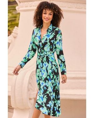 Sosandar Floral Print Shirt Dress - Blue