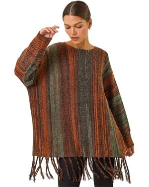 Roman Ombre Vertical Stripe Fringe Jumper - Brown