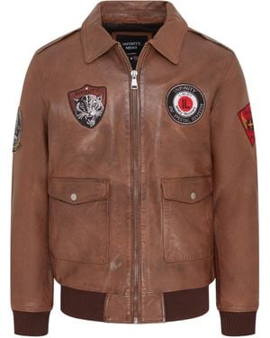 Infinity Leather Bomber G-1 Aviator Collar Jacket - Brown