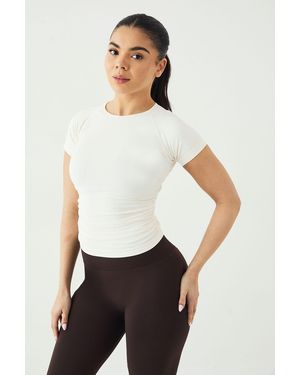 DSGN Studio Sport Contour Seamless Ruched Short Sleeve Top - White