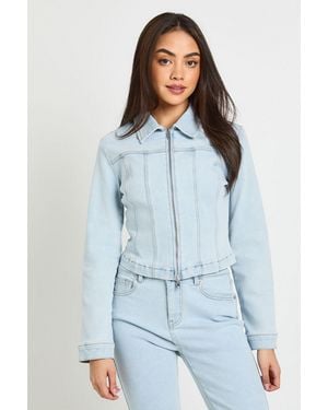 Boohoo Double Zip Denim Jacket - Blue