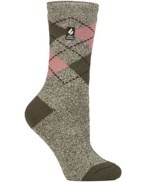 Heat Holders Ladies Thermal Lite Patterned Socks For Winter - Grey
