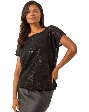 Roman Sequin Cut Out Top - Black