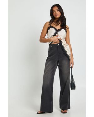 Boohoo Petite Washed Wide Leg Jeans Cotton - Blue