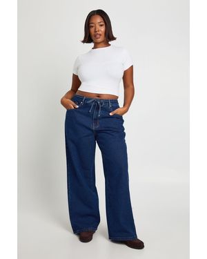 Boohoo Plus Elasticated Back Tie Drawstring Straight Leg Jean - Blue