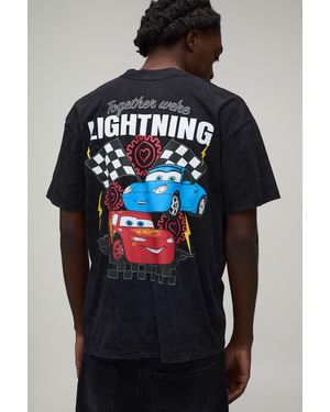 BoohooMAN Oversized Lightning Mcqueen Acid Wash License Print T-Shirt - Blue