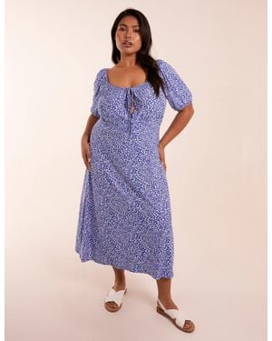 Blue Vanilla Curve Milkmaid Stretch Crepe Midi Dress - Purple