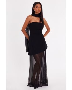 Quiz Glitter Mesh Hem Maxi Dress - Black