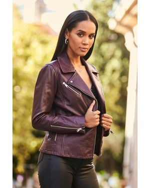 Sosandar Burgundy Leather Biker Jacket - Red