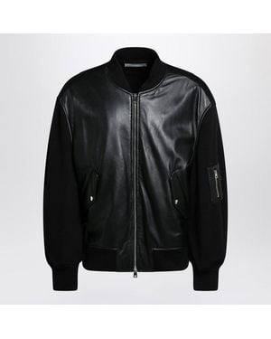 Givenchy Leather Bomber Jacket With Wool Sleeves - Black