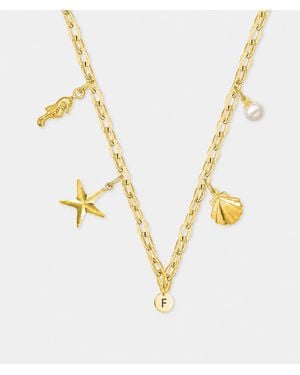 The Jewellery Stockroom Plated Sterling Sealife Initial Charm Necklace - Metallic