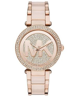 Michael Kors Mk6176 Parker Crystal Pave Logo Dial Ladies 39Mm Watch - Metallic