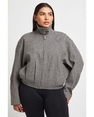 Boohoo Plus Checked Oversized Bomber Jacket - Grey