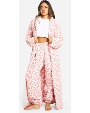 Boohoo Leopard Fleece Maxi Dressing Gown - Pink