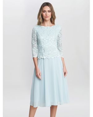 Gina Bacconi Rona Midi Dress With Lace Bodice & Chiffon Skirt - Blue