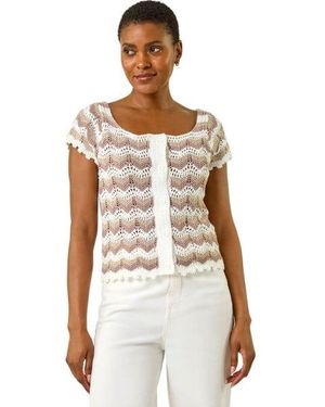 Roman Wave Crochet Buttoned Top - White