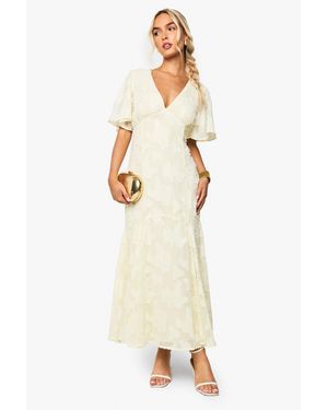 Boohoo Burnout Floral Angel Sleeve Midaxi Dress - Natural
