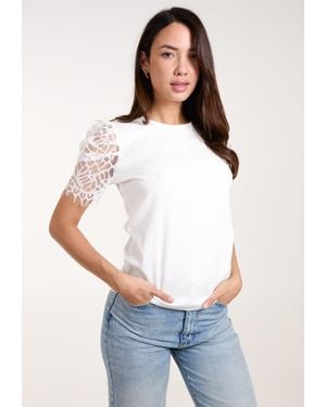 Blue Vanilla Lace Mesh Sleeve T-Shirt - White
