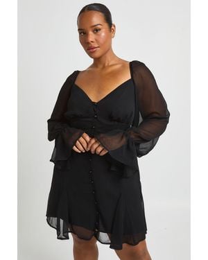 Boohoo Plus Textured Chiffon Godet Hem Mini Dress - Black