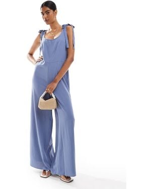 ASOS Cupro Scoop Neck Wide Leg Jumpsuit With Tie Details - Blue