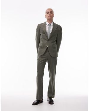 TOPMAN Straight Linen Blend Suit Trouser - Green