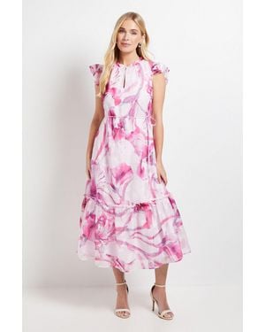 Wallis Petite Floral Burn Out Ruffle Midi Dress - Pink