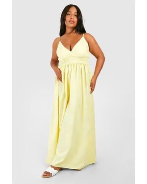Boohoo Plus Woven Shirred Waist Maxi Dress - Yellow