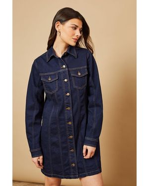 Oasis Long Sleeve Fitted Denim Mini Dress - Blue