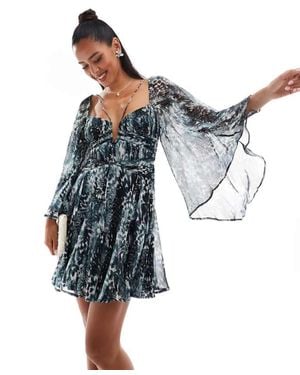 ASOS Long Sleeve Mini Dress With Godets - Blue