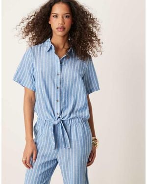 Jdy Knot Front Shirt Co-Ord - Blue