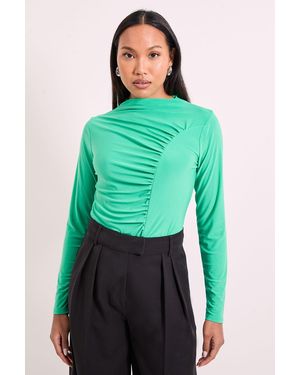 PRINCIPLES Curved Seam Ruched Top - Green