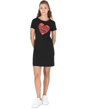 Love Moschino Heart Print Mini Dress Short Sleeves - Black