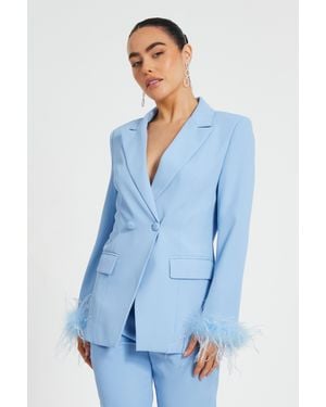 Quiz Petite Feather Trim Blazer - Blue