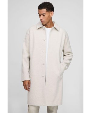 BoohooMAN Regular Fit Raglan Single Breasted Melton Car Coat - Natural