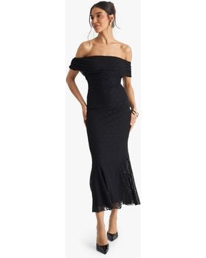 Boohoo Bardot Lace Pleated Midaxi Dress - Black